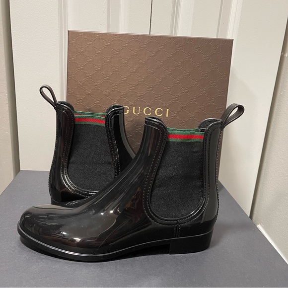 Gucci Chelsea Black Rubber Rain Boots/Booties Sz IT 39/US 9 - Picture 5 of 12